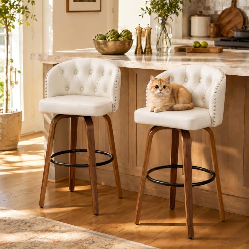 Image of 28 inch H Swivel Bar Stools Counter Height Bar Stools Set of 2(Beige)