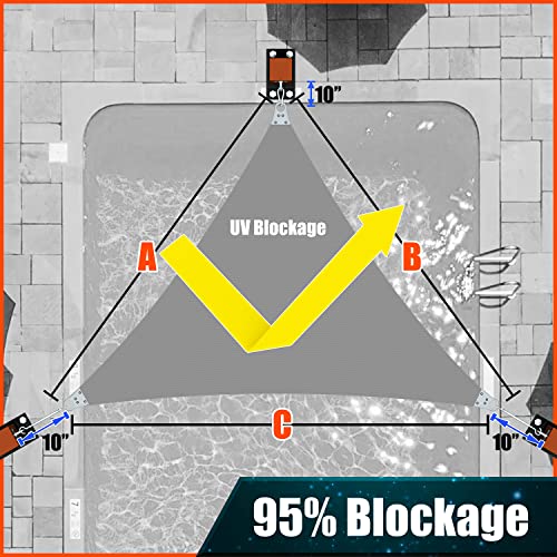 Amgo Custom Size 26' x 27' x 37.5' Super Ring Grey Triangle Sun Shade Sail UPF50+ AGSLT, 98% UV Blockage, Commercial Standard Heavy Duty, 260 GSM Permeable, 5-Year Warranty (We Customize)