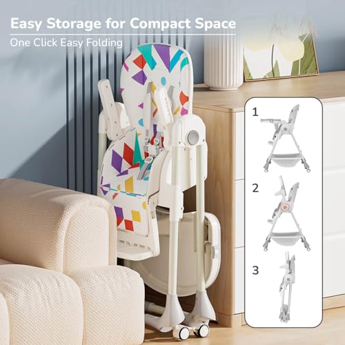 Image of R for Rabbit Marshmallow High Chair for Baby, Multiple Recline Position High Chair with 7 Level Height Adjustment and 3-Recline Modes 6 Months to 5 Years (Abstract White)