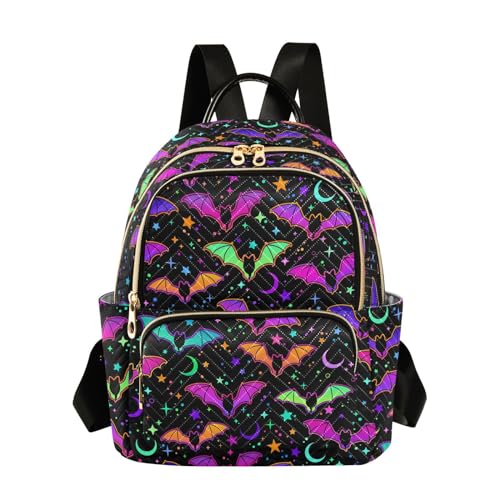 Image of Colorful Bats Mini Backpack Fashion Backpack Purse for Women,Handbag Shoulder Bag Casual Daypack, Ladies Gift for College Work (M)