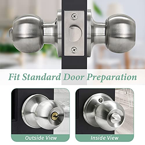 Suntai Door Knob With Lock And Keys, Ball Stainless Steel Entry Door Lock With Keyed,Exterior/Interior Door Handles For Bedroom Or Bathroom,Satin Nickel, thumb #3