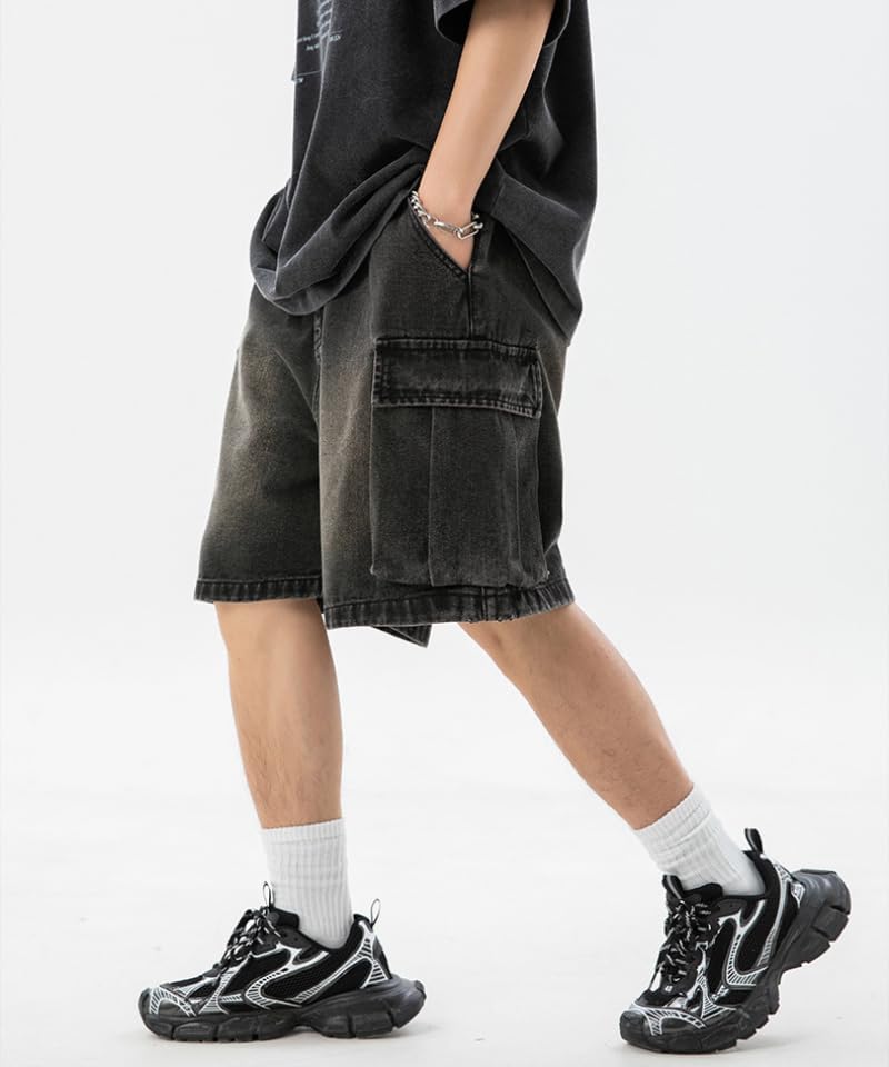 POHADON Men's Y2K Baggy Jean Shorts Denim Jorts Elastic Waist Casual Loose Fit Lightweight Summer Streetwear Grunge Clothes - Image 4