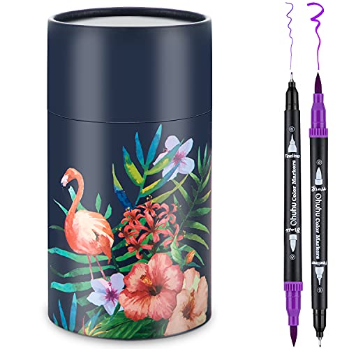 Ohuhu Markers for Adult Coloring Books: 60 Colors Dual Brush Fine Tips Art Marker Colored Pens - Watercolor Markers for Kids Adults Bullet Journal Drawing Planner Sketching Non-Bleed Non-Toxic - Black