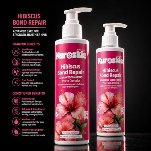 Image of Shampoo and Conditioner Combo for Dry, Frizzy and Damaged Hair, Nourishing Formula, Suitable for Men and Women, Daily Use (Hibiscus Bond Repair Combo)