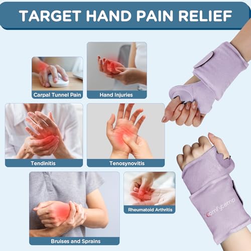 Image of Comfytemp Wrist Ice Pack Wrap for Carpal Tunnel Relief, 2 Gel Packs, FSA Eligible Items Only List, Hot Cold Compression Brace for Hand Injuries Reusable, Tendonitis, Men Women Recovery Item (Purple)