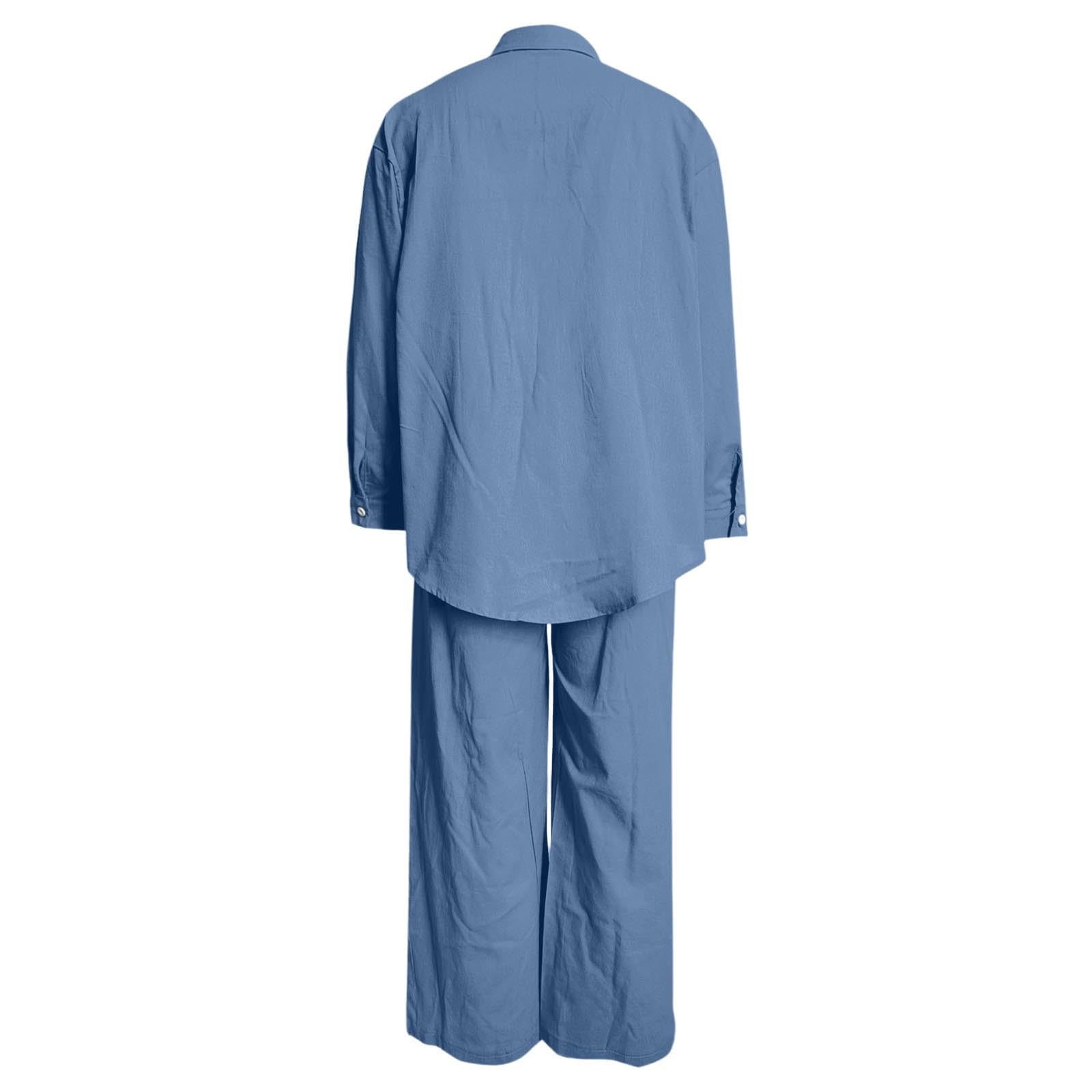 Ropa de lino para mujer, traje de dos piezas de algodón y lino, traje de pantalón de manga larga, cálido, transpirable, traje de ocio, juego de pijama elástico, traje de casa ligero, cintura