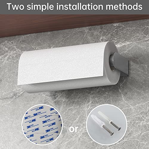 Image of Mbillion Brushed Silver SUS304 Paper Towel Holder | Wall mounte and self-adhesive under cabinet paper towel rack, premium stainless steel for kitchen