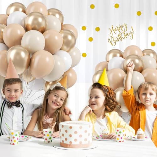 Image of BAUANOOY Neutral Balloons, 60pcs 12 Inch Nude Balloon Beige Balloons White Sand Metallic Gold Latex Balloon for Bridal Baby Shower Wedding Gender Reveal Birthday Party Decorations