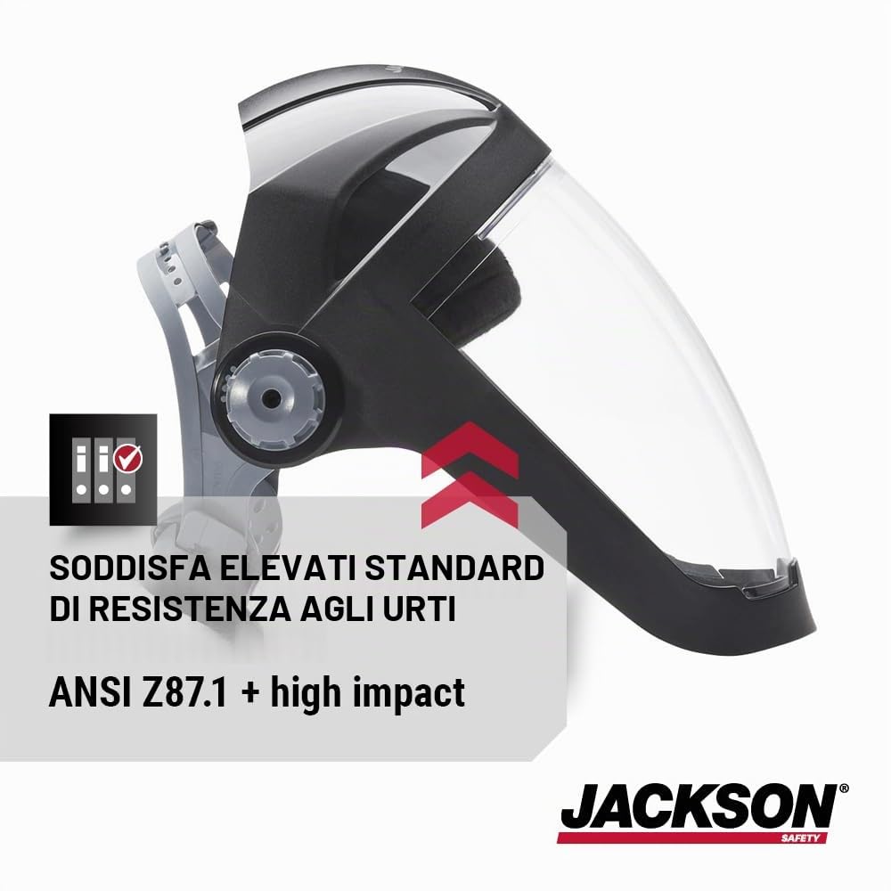 JACKSON SAFETY 14230 Quad 500 Premium Multi-Purpose Face shield/Face Guard; Ratcheting Headgear, Clear Tint, Anti-Fog Coating, visor face protection with 5 IR rated Flipshade
