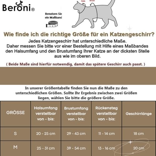 Beroni® Katzengeschirr ausbruchsicher 2.0 Better cat Harness Sicherheitsgeschirr Escape Proof kleine und große Katzen verstellbar Katzenleine Outdoor