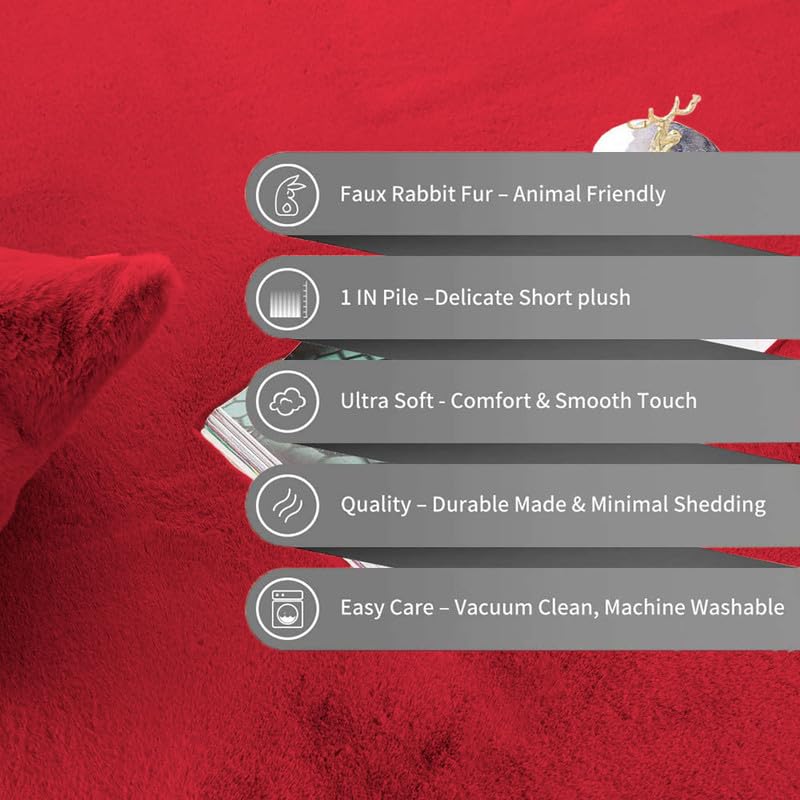Image of Rabbit Fur Area Rug 6x8 Ft | Super Soft Plush Carpet with Anti-Slip Backing | Washable Luxury Rug for Bedroom, Living Room & Home Decor