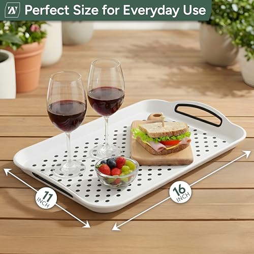 Zuvo Anti-Slip Food Serving Tray with Handles (Set of 2) – BPA-Free Plastic, Lightweight & Durable – Non-Slip couch Trays for Eating & Drinks (White) - Image 3
