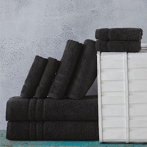 Image of Hammam Linen Black 6 Pack Bath Towels Sets Linen for Bathroom Original Turkish Cotton Soft, Absorbent and Premium 2 Bath, 2 Hand, 2 Washcloths