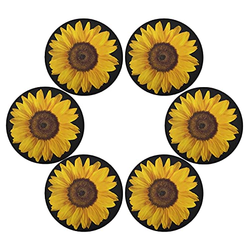 Qilmy Sunflower Round Placemats Washable Circle Placemats Non-Slip Heat-Resistant Table Place Mats For Dining Kitchen Holiday Party Table Decoration 15.4"-4Pcs #TOP2