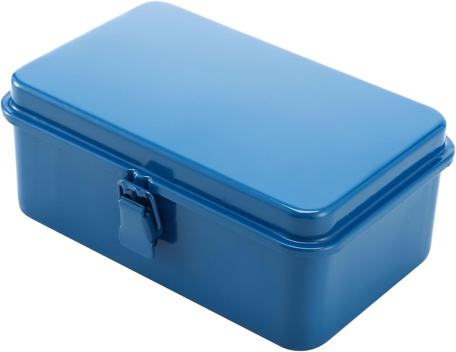 Metal Storage Box with Hinged Lid, Steel Container for Office Supplies, Metal Tool Box for Pens, Stationary, Scrapbook Stamps, Rectangular Organizer