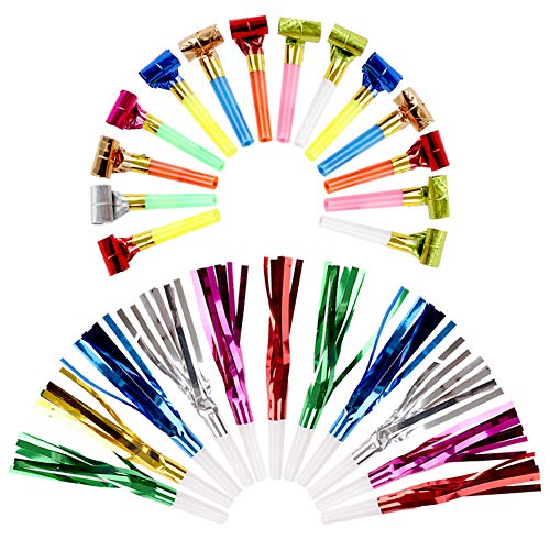 136 bocinas de fiesta para sopladores de fiesta, multicolor musicales con purpurina,...