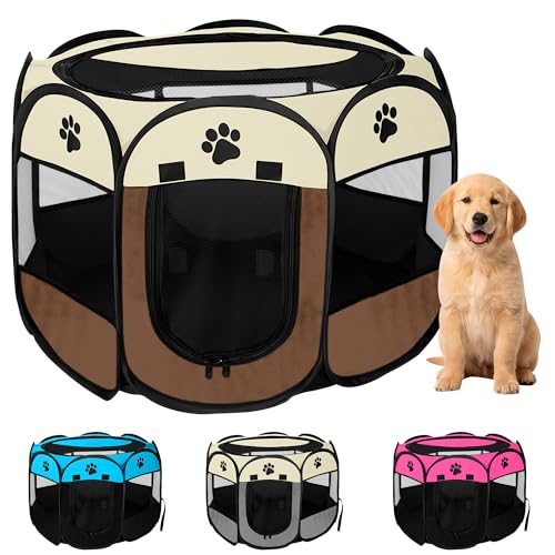 JUPPLIES Recinto Pieghevole per Cani e Gatti – Box Portatile in Tessuto Oxford Impermeabile, per Cuccioli e Animali da Interno o Esterno, Montaggio Rapido Senza Attrezzi (Marrone, 73x73x43cm, 8)