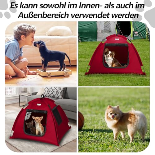 Babyezz Hunde/Katzenzeltbett, Wasserdichtes Tipi Zelt,Atmungsaktives,Waschbares Hundehaus Für Drinnen Und Draußen,Tragbares Hundehöhle/Katzen Höhle,Für Kätzchen,Welpen (Rot, S)