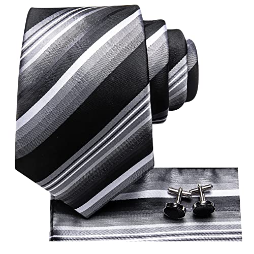 Image of Hi-Tie Men's Tie Sets Silk Paisley Striped Necktie Pocket Square Cuff-links Sets Wedding Business Holiday
