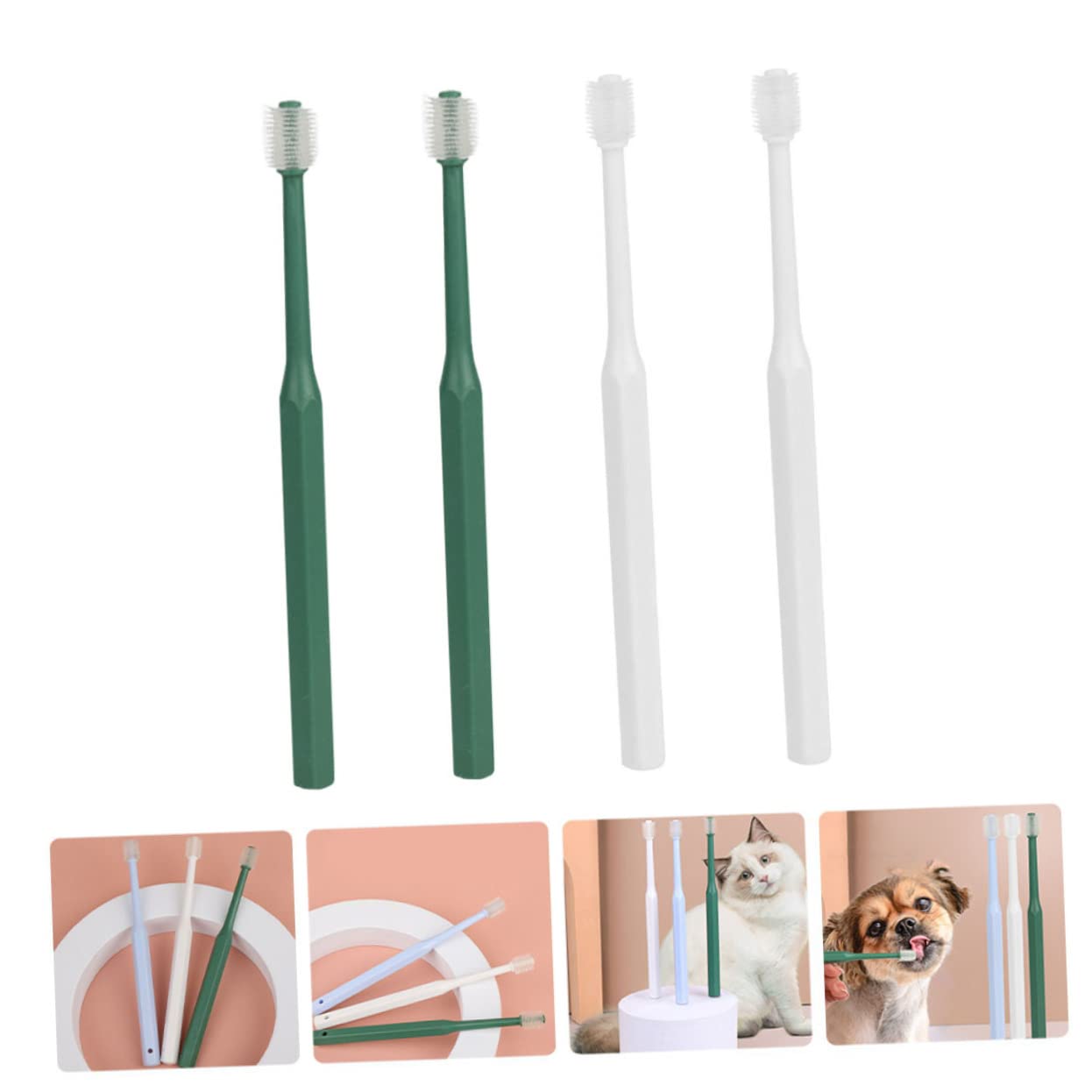 Sosoport 12pezzi Spazzolino Da Denti Per Animali Domestici Di Spazzolini Per Cani e Gatti Design Ergonomico Con Manico Antiscivolo Igiene Orale Completa Per Cuccioli e Gattini