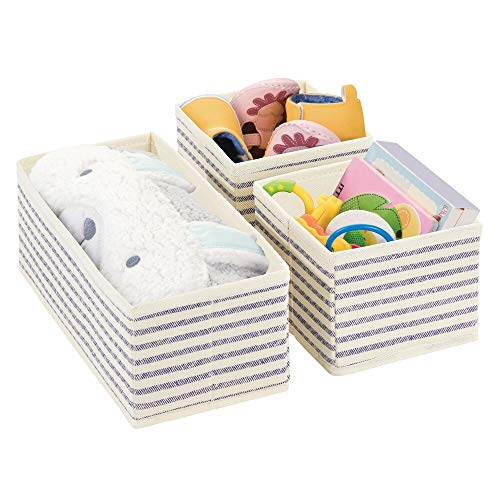 mDesign Fabric 3-Piece Divider Drawer Organizer Bin, Nursery Dresser, Closet, Shelf, Changing Table Organization, Hold Clothes, Toys, Diapers, Bib, Blanket, Lido Collection, Natural/Cobalt Blue Stripe - Thumbnail 6