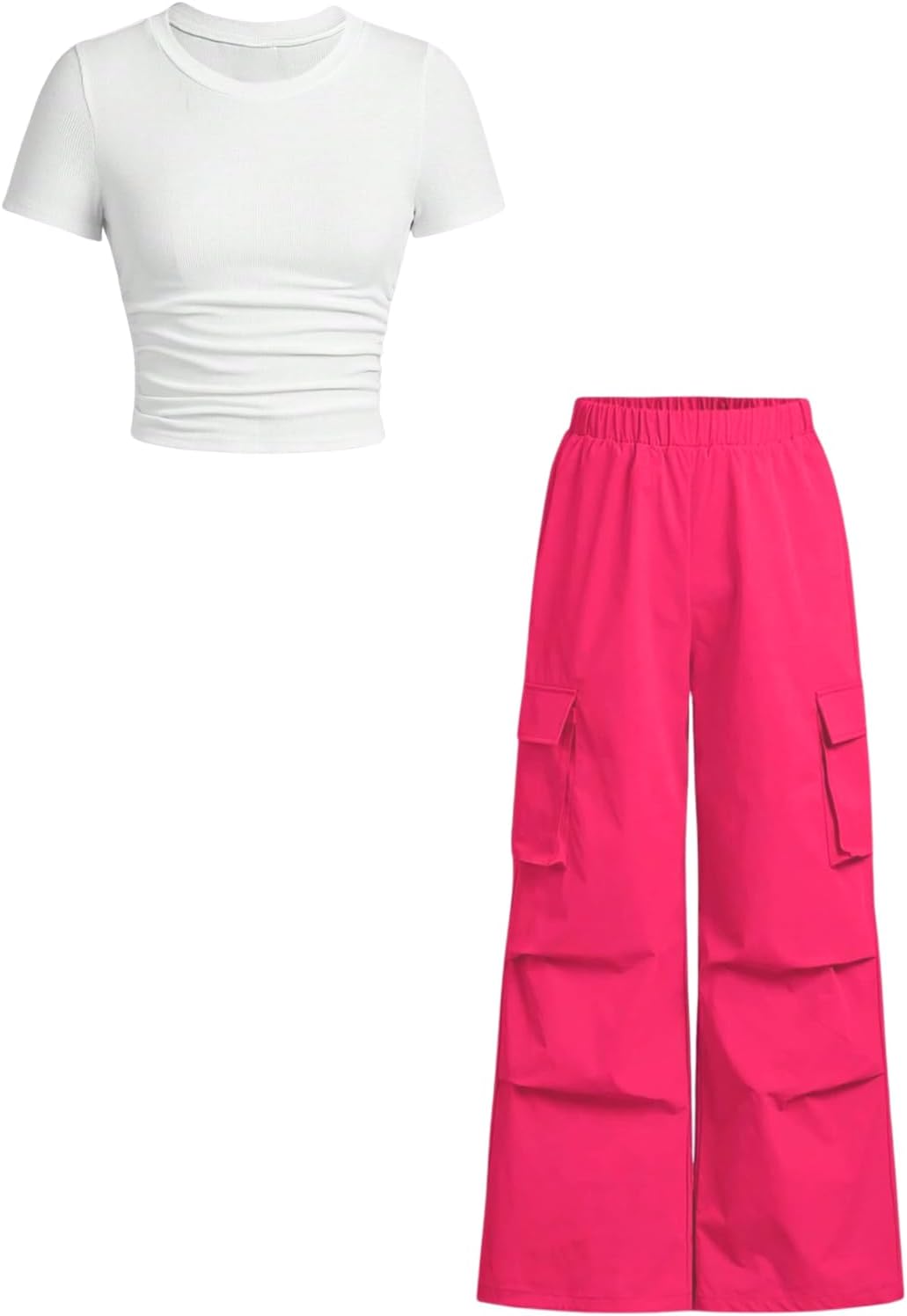 Azmxynol Tween Girls Clothes 2 Piece Outfit T-Shirt Top + Cargo Pants Teen Girl Clothing Set, Sizes 7-15 Years