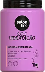 Salon Line, Máscara Capilar, SOS Hidratação, Concentrada, Queratina e Colágeno - Cabelos Lisos, Ondulados, Cacheados e Crespos, 1 Kg