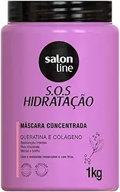 Salon Line, Máscara Capilar, SOS Hidratação, Concentrada, Queratina e Colágeno - Cabelos Lisos, Ondulados, Cacheados e Crespos, 1 Kg