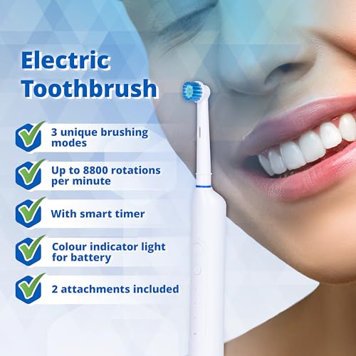 OptiSmile® Elektrische Zahnbürste met 3 Einzigartige Reinigungsmodi | Zahnbürste Elektrisch 8800 Umdrehungen pro Minute | Zahnbürste mit Intelligentem Timer, Ink. 2 Bürstenaufsätze | Weiß – Bild 3