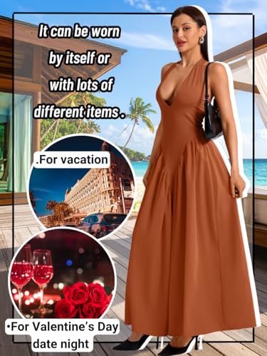 Image of ChiaoLezhee Deep V Neck Dress, Halter Maxi Dresses, Vacation Date Night, Sexy for Women Corset Flowy Wedding Guest Drop Waist
