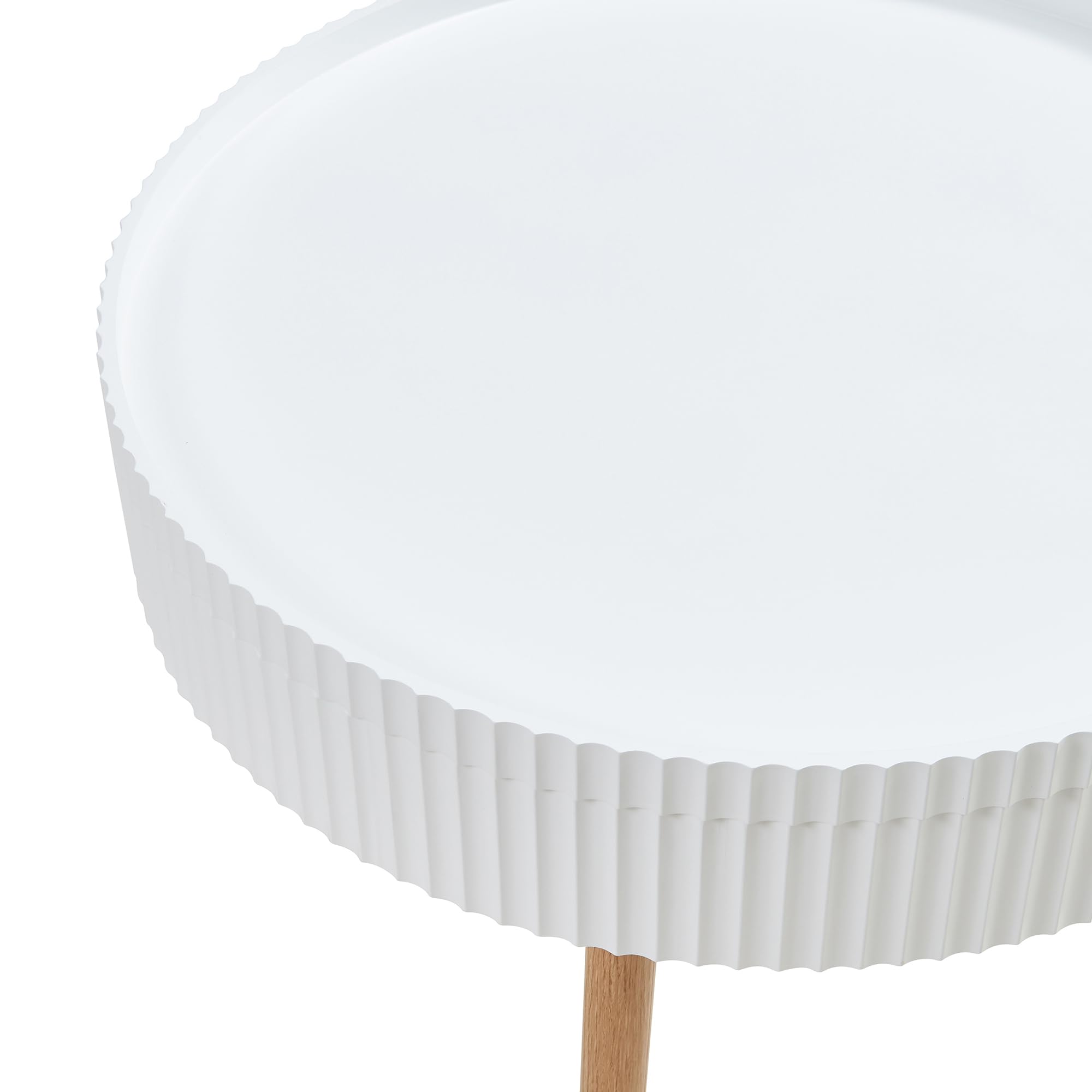 [en.casa] Table Basse avec Plateau Amovibe Table d'Appoint avec Surface Rainurée Compartiment de Rangement Fermé Bout de Canapé Table de Chevet Ronde MDF Bambou 45 x 60 cm Blanc Naturel
