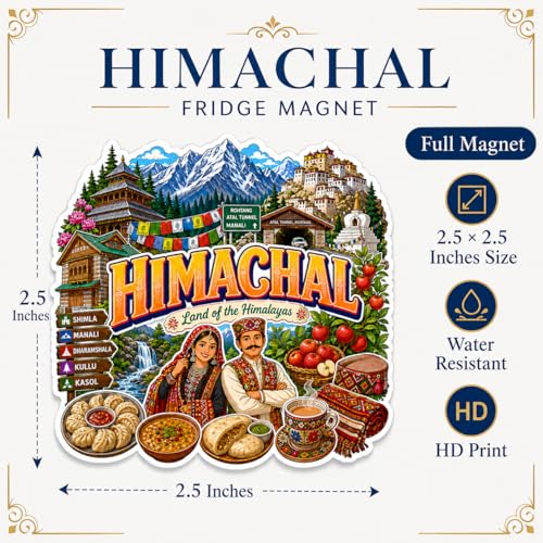 Image of Zesta Wooden Fridge Magnets Set | Refrigerator Decor Magnets for Kitchen | India Souvenir Fridge Magnet Collection | Wooden Magnet for Fridge Door Decoration (Himachal)