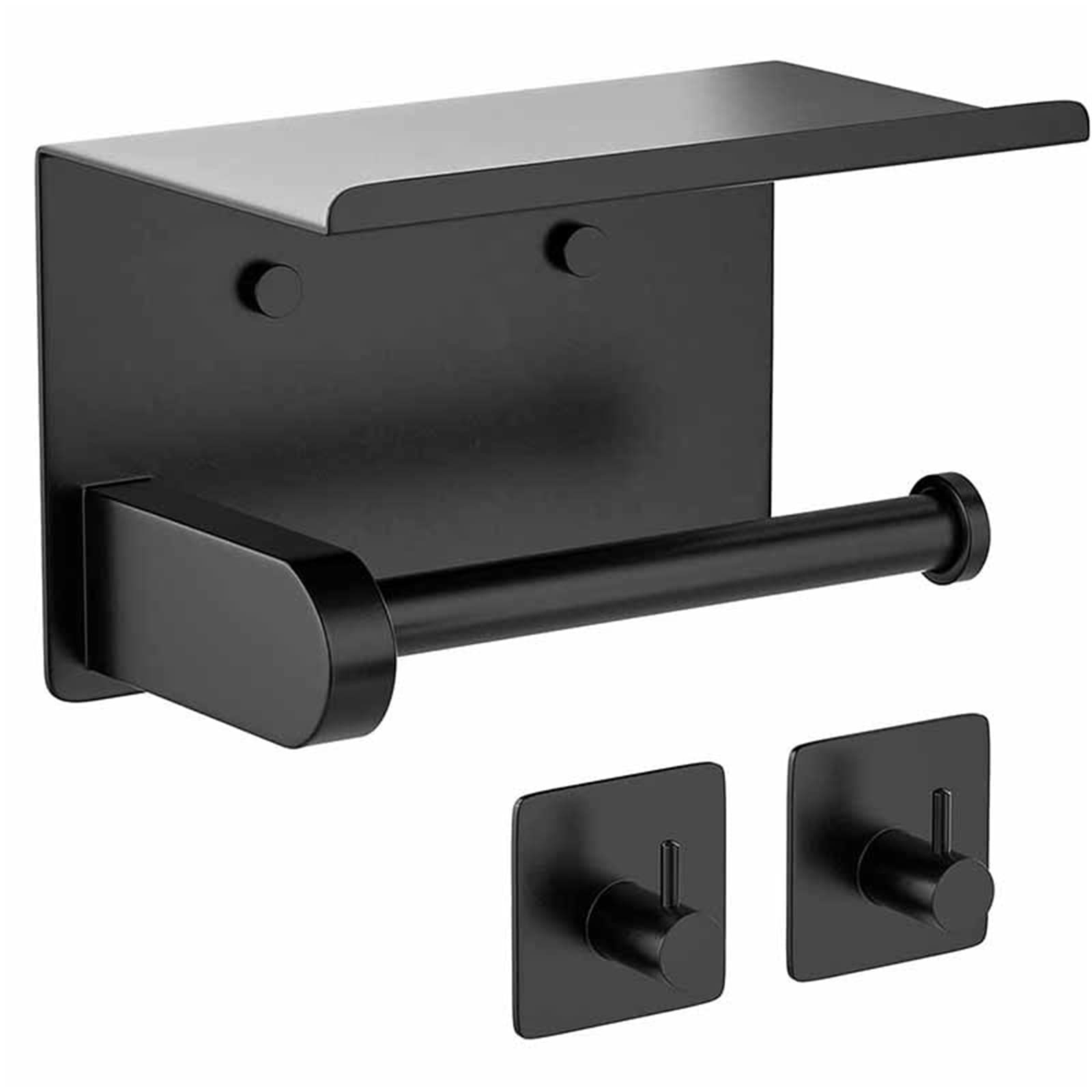 Carta igienica Titolare con Asciugamano Robe Ganci, Adesivo o Vite fissato al Muro Carta igienica Roll Storage Dispenser, Bagno Tessuto Roll Holder,Nero