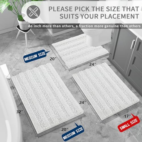 Yimobra White Bathroom Rug Mat, Non Slip Quick Dry Bath Mats, Extra Thick and Super Absorbent Bath Rugs, Luxury Microfiber Chenille Plush Fluffy Washable Soft Shower Carpet for Floor, 24" x 17" - Image 3