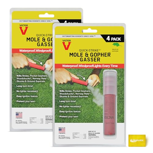 Victor Quick-Strike Mole & Gopher Gassers 8 Total Gassers Self-Igniting Burrow Pest Control Waterproof & Windproof Long-Burn Outdoor Tunnel Treatment (2)