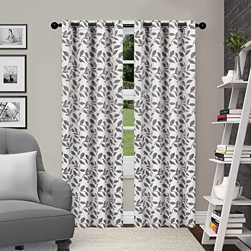 SUPERIOR Blackout Curtains, Room Darkening Window Accent for Bedroom, Sun Blocking, Thermal, Modern Bohemian Curtains, Leaves Collection, Set of 2 Panels, Rod Pocket - 52 in x 63 in, Grey