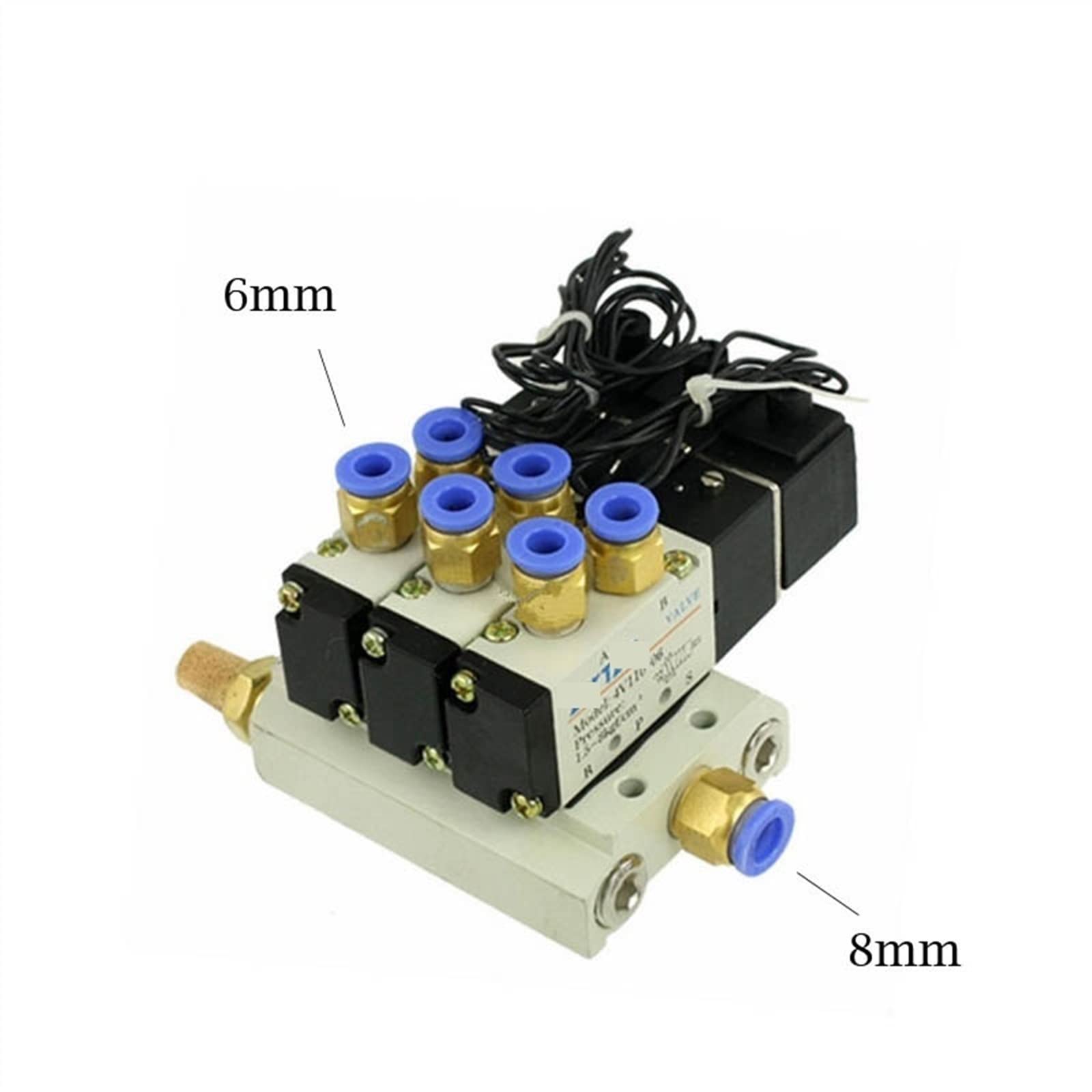 DC 12 V 24 V Potrójny pneumatyczny zawór elektromagnetyczny 4V110-06 tłumik 4 mm 6 mm 8 mm 10 mm 12 mm szybkozłączka zestaw podstawowy AC 110 V 220 V 4 V 110 06 1 zestaw (6 mm armatura