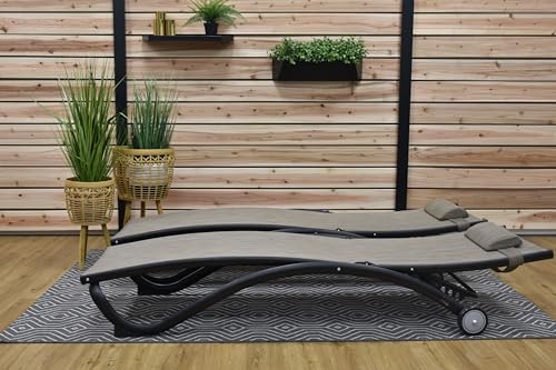 Image of Vivere Reclining and Stackable Aluminum Glendale Lounger Set, Made with Premium Durable Outdoor Fabric - 330 Lb Capacity (Granite)