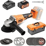 Heywork 21V Cordless Grinder Kit,4' Blade,10000 RPM Brushless Motor Cordless Angle Grinder,4Ah Lithium Ion Battery Grinder & Quick- Charger,2-Position Handle,Cutting and Grinding Wheels