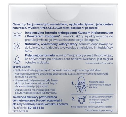 NIVEA Cellular Expert Finish 3in1 Cushion Care Anti-rides Fondation de la crème dans un oreiller à l'acide hyaluronique, couleur foncée, 15 g