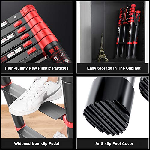 Telescopic Ladder, Step Ladder, Retractable Aluminum Alloy Ladder Multi-Position, Adjustable and Folding Ladder A-Frame, with Handrails and Safety Lock, Non-Slip Pedals, Capacity 330 pounds(5+7)