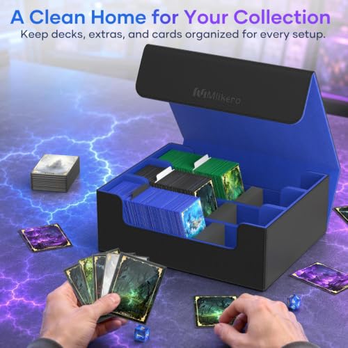 Image of Mlikero Trading Card Storage Box, Bulk Card Storage for 1800+ Sleeved Cards, PU Leather Magnetic Closure Card Organizer with 10 Dividers & 3 Foam Stoppers, Fit for MTG, TCG and Sports Cards (Blue)
