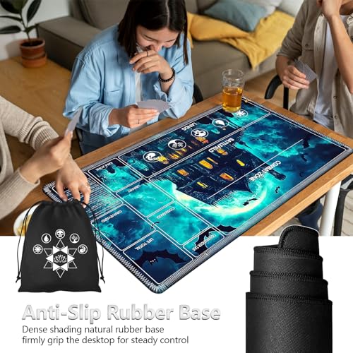 Image of for MTG Playmat with Card Storage Bag,Non-Slip Rubber Base & Smooth Surface 24x14in,Beginner-Friendly Magic Mat for Commander Deck,Cemetery Castle