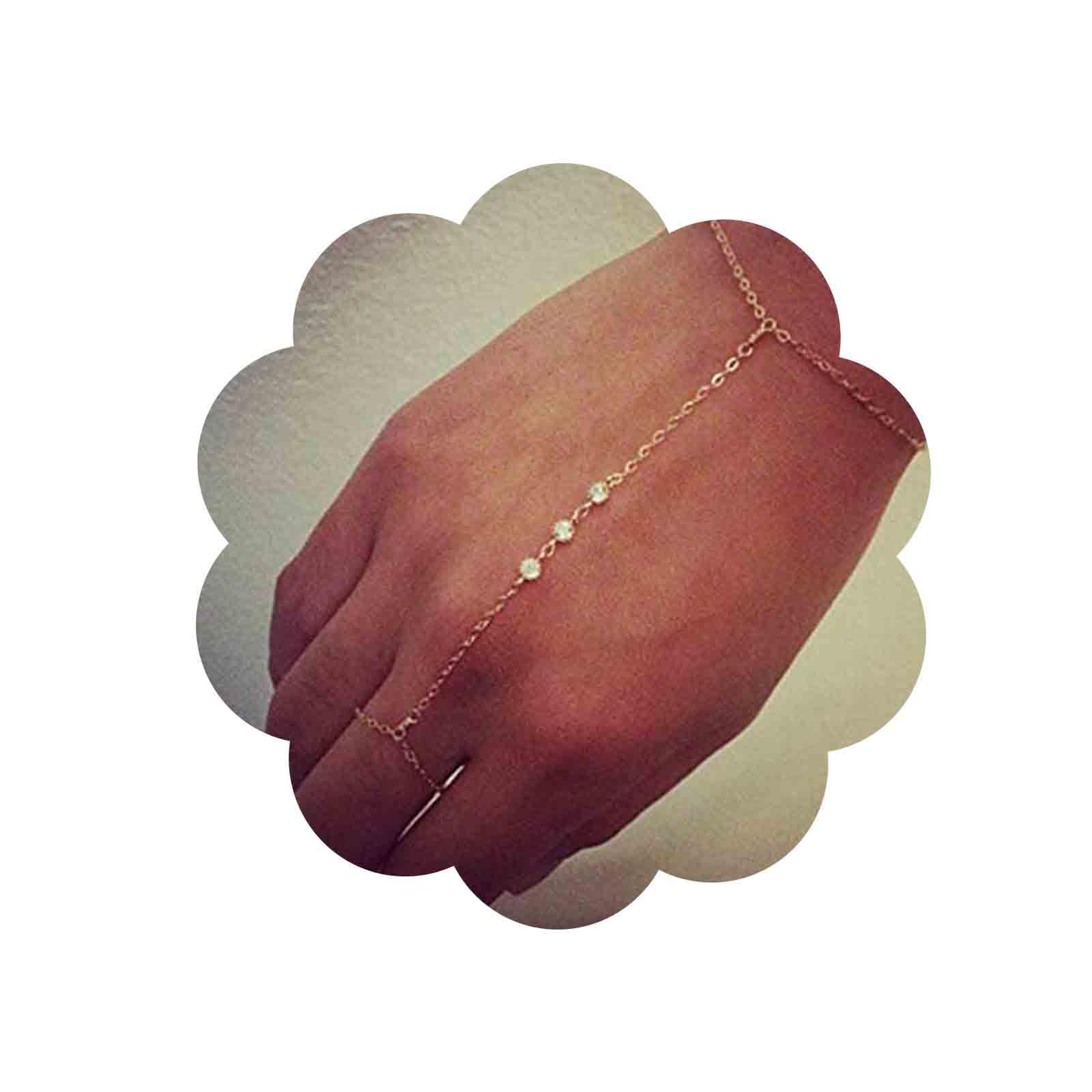 Aneneiceera Boho Anillo De Dedo De Diamantes De Imitación Pulsera De Capas De Oro Cz Cadena De Dedo De Esclavos Pulsera De Cristal Brazalete De Novia Joyería De Arnés De La Mano Para Las Mujeres Y Las