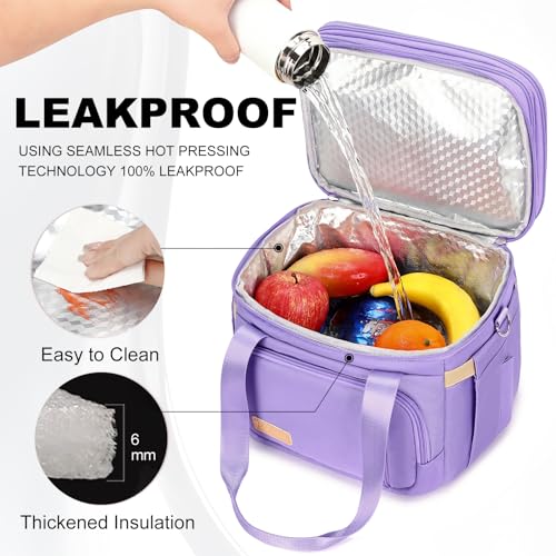 Lunch Box for Men Women - Double Deck Insulated Lunch Bag, Large Leak Proof Tote Cooler, Wide Open Dual Compartment Lunch Bags with Shoulder Strap, For Work Picnic Hiking Beach, Purple - Image 3