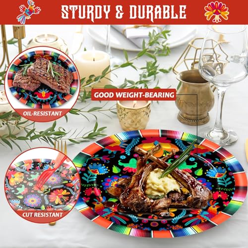 Image of 48PCS Mexican Fiesta Paper Plates 7 inch Fiesta Party Plates Disposable,Mexico Mayo Dessert Plate Supplies Decor for Day of The Dead Dia De Los Muertos Taco Dance Pinata Colorful Ponchos Dinner Tableware