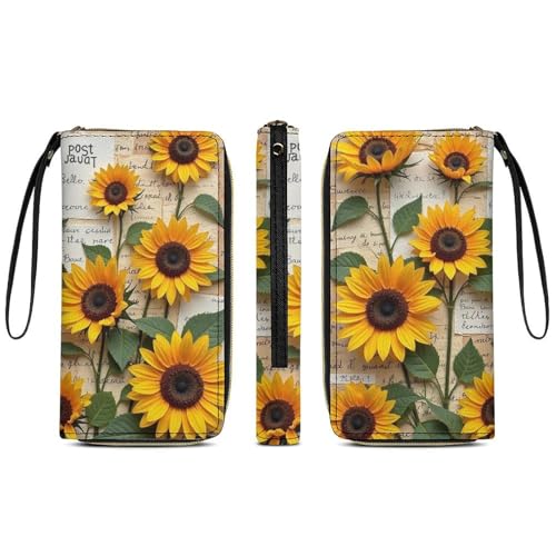 Womens Wallet, Waterproof PU Leather Wallet, Large Capacity Credit Card Holder Sunflower Coin Zipper Clutch Purse3