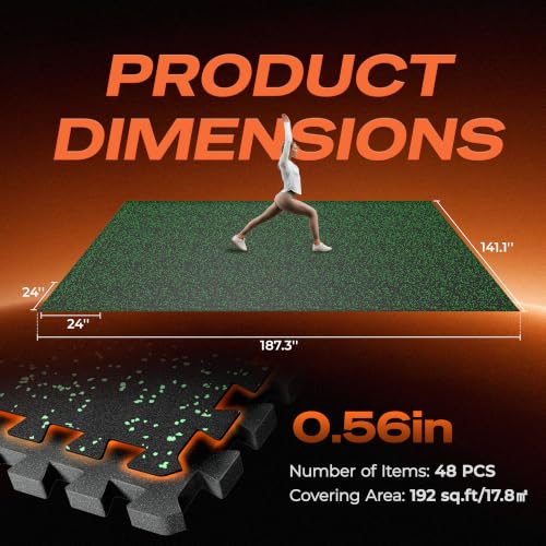 Image of SUPERJARE 0.56'' Thick 192 Sq Ft Rubber Top Gym Flooring for Home Gym