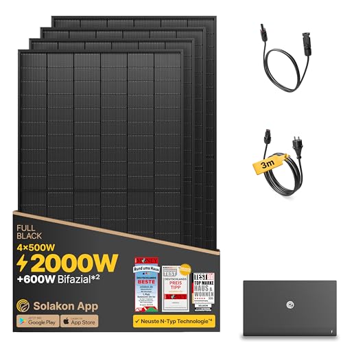 Solakon® 2000W Balkonkraftwerk mit Speicher - Balkonkraftwerk 2000W komplett Steckdose - 800W...