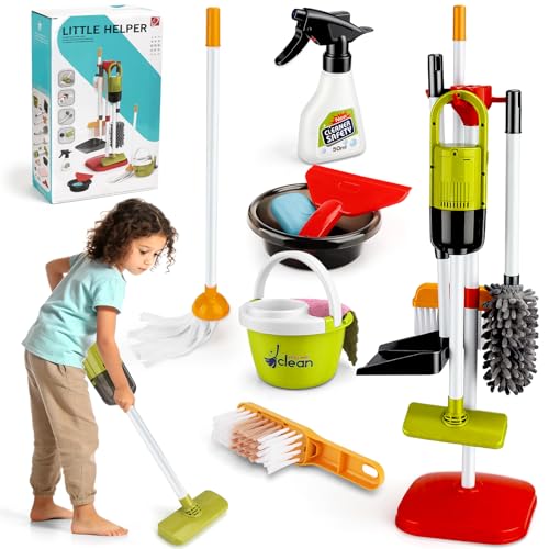 Aspiradora Juguete con Función de Succión, Juego de Limpieza para Niños de 14 Piezas,Set Limpieza Juguetes de rol para la Limpieza del Hogar a Partir de 3 Años